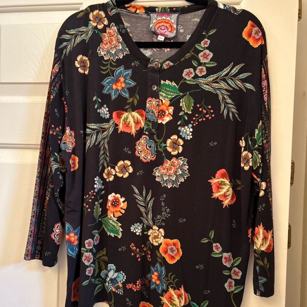 Johnny Was Black Floral Blouse Large